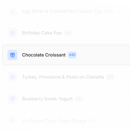 Reward catalog interface displaying available redemption options